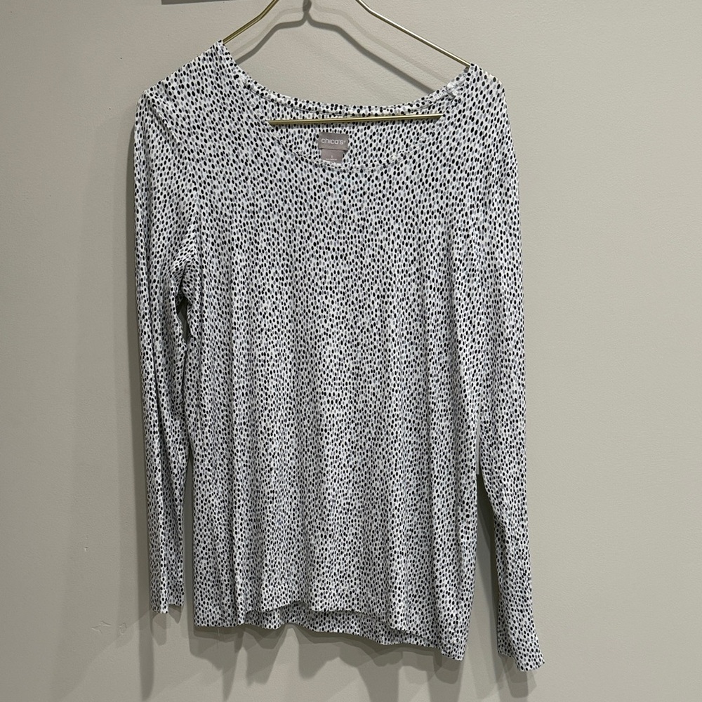 Chico's Monochrome Dotted Long Sleeve Top